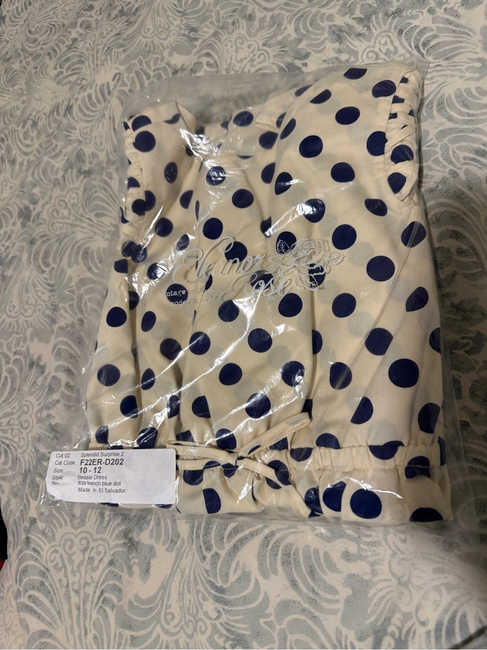 NIB Eleanor Rose Polka Dot Bessie Dress in Cream and Navy